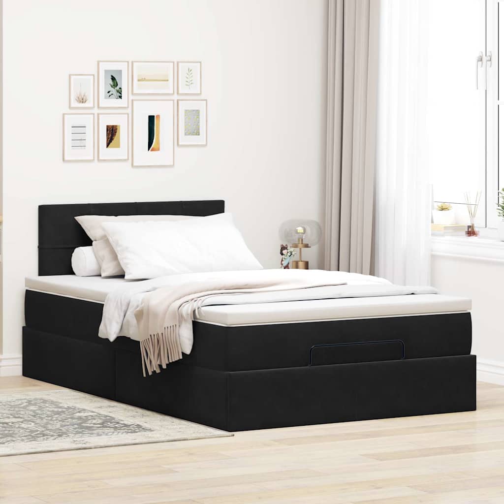 Otomanski krevet s madracem crni 120x200 cm baršunasti