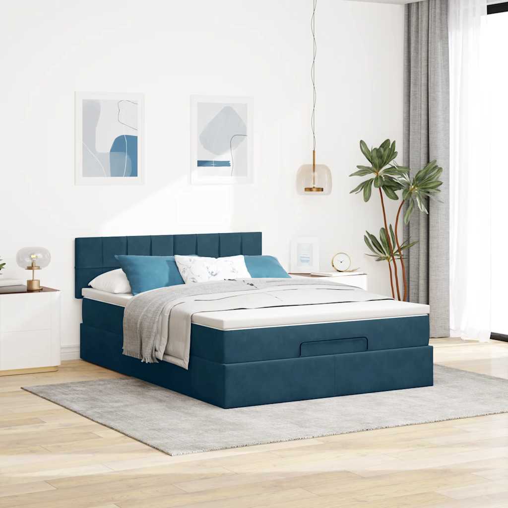 Ottoman krevet s madracem tamnoplavi 140x200 cm baršun