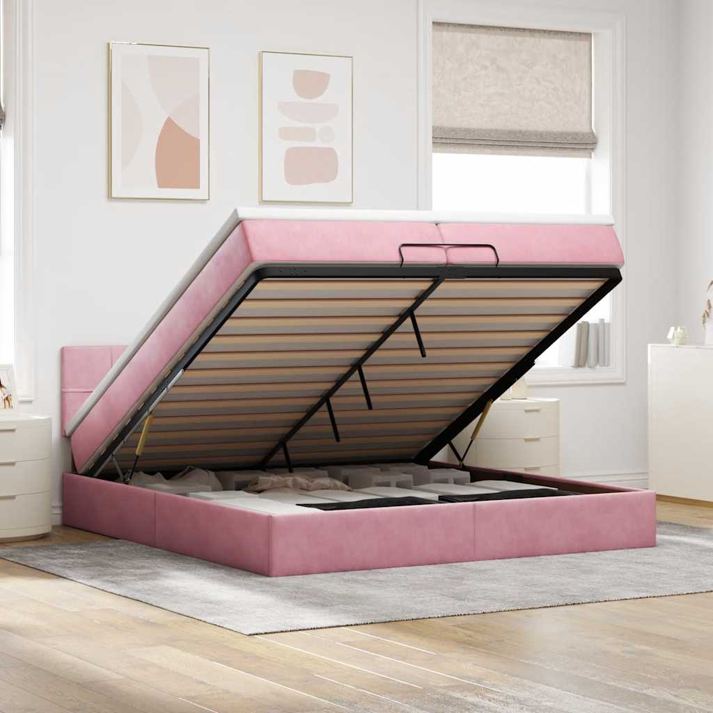 Ottoman krevet s madracem, ružičasti, 200x200 cm, baršun