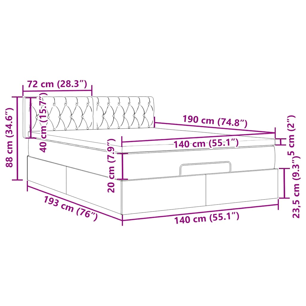 Otomanski krevet s madracem svijetlosivi 140x190 cm baršunasti