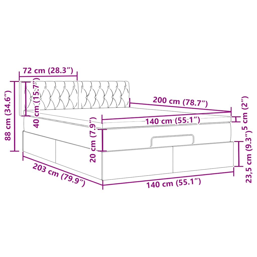 Otomanski krevet s madracem tamnozeleni 140x200 cm baršunasti
