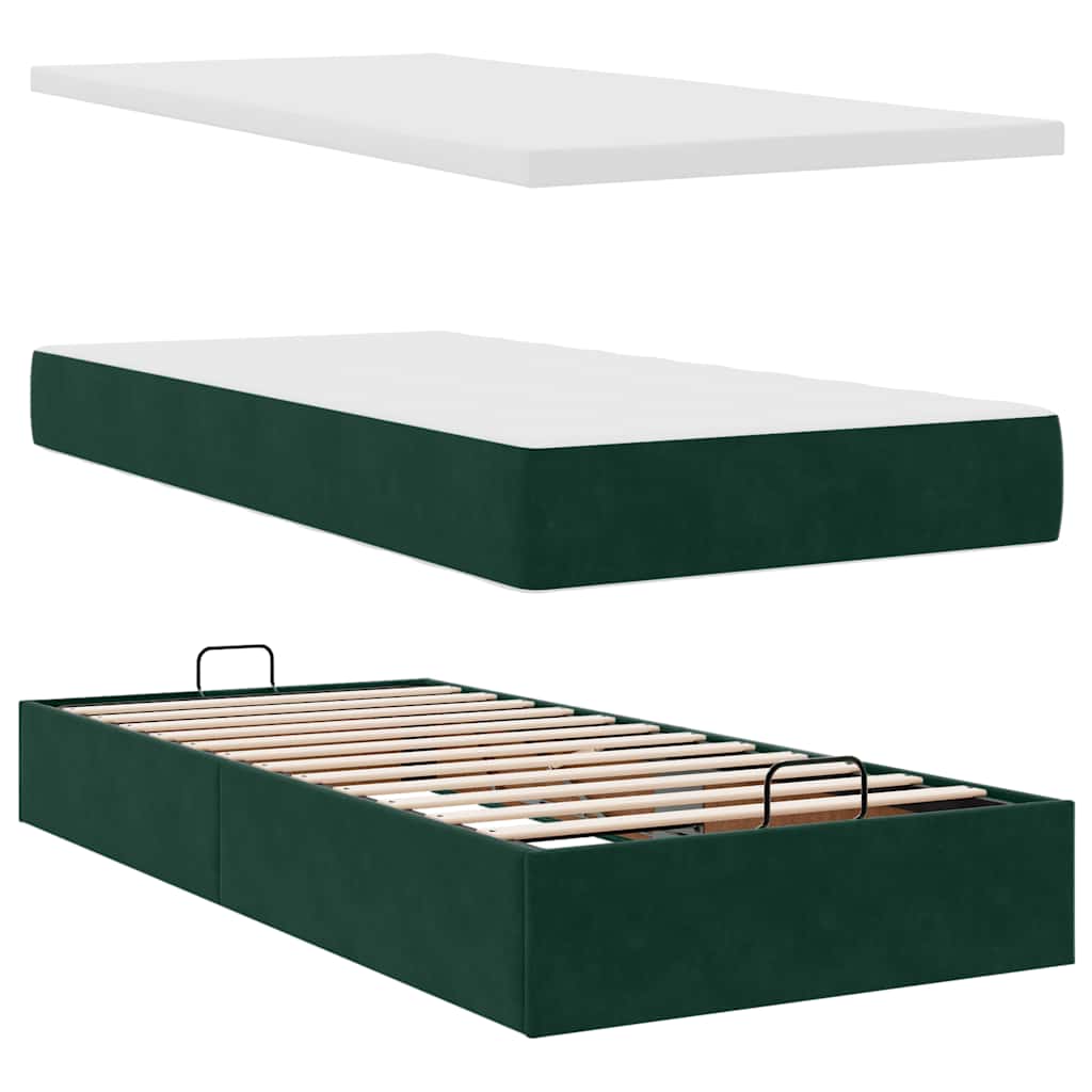 Okvir kreveta s madraca tamnozeleni 90x190cm baršunasti