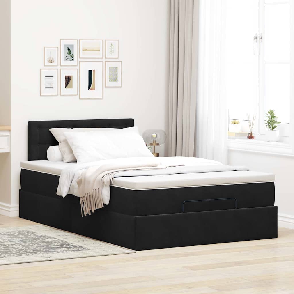 Otomanski krevet s madraca crni 120x190 cm baršunasti