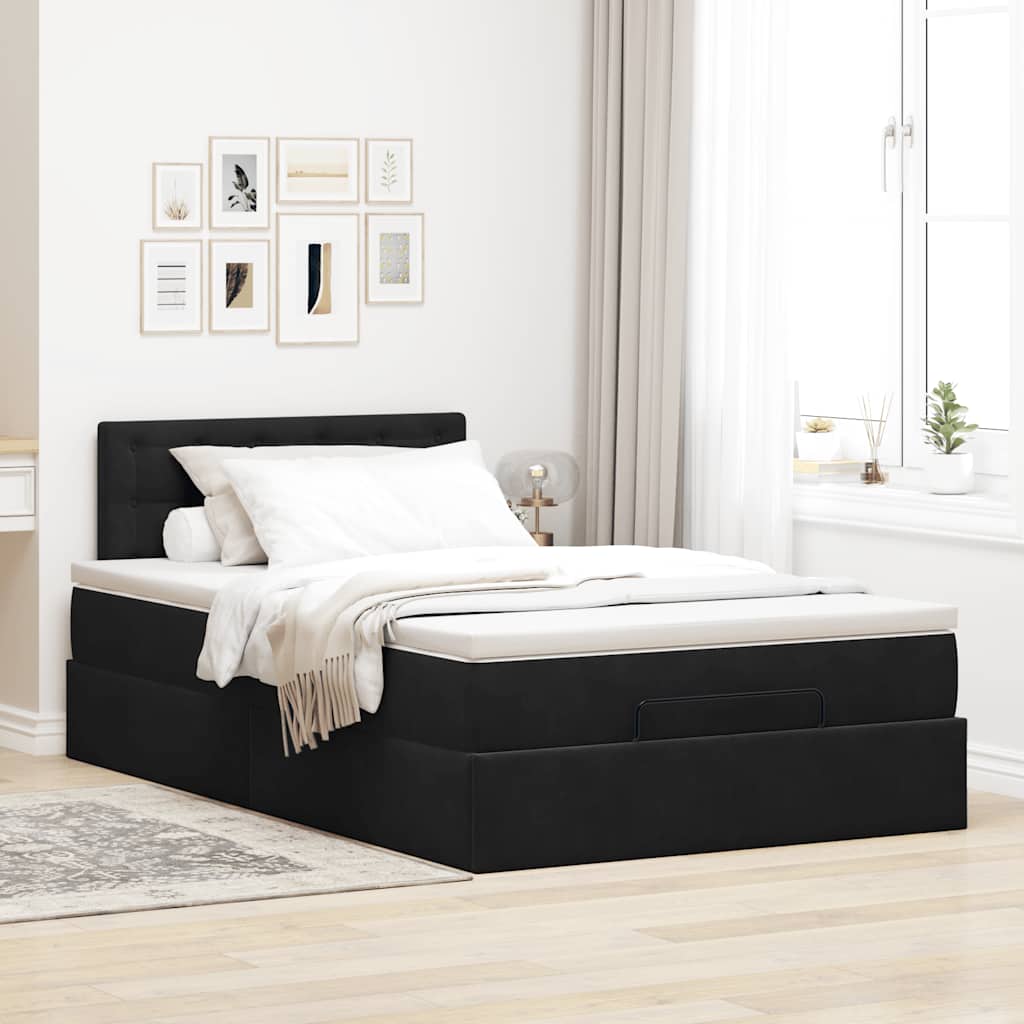 Otomanski krevet s madracem crni 120x200 cm baršunasti