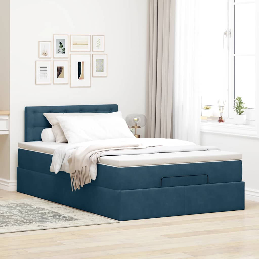 Okvir kreveta s madracem tamnoplavi 120x200 cm baršunasti