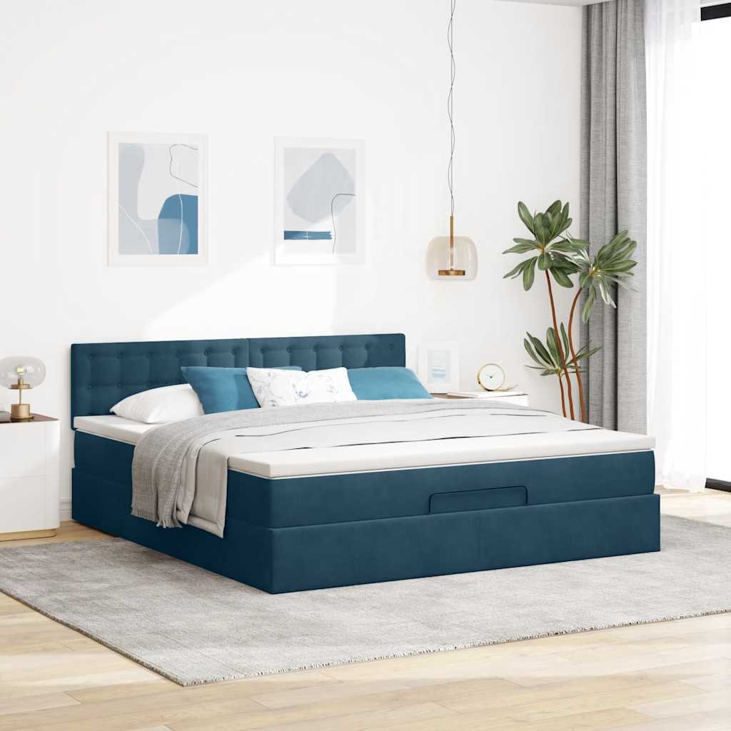 Otomanski krevet s madracem tamnoplavi 160x200 cm baršunasti