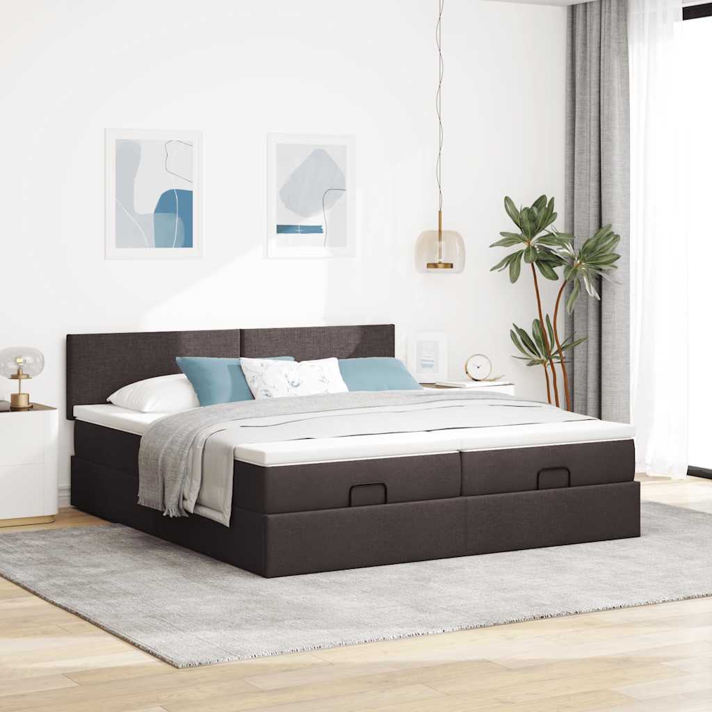 Okvir kreveta s madracima tamnosmeđi 180x200cm tkanine