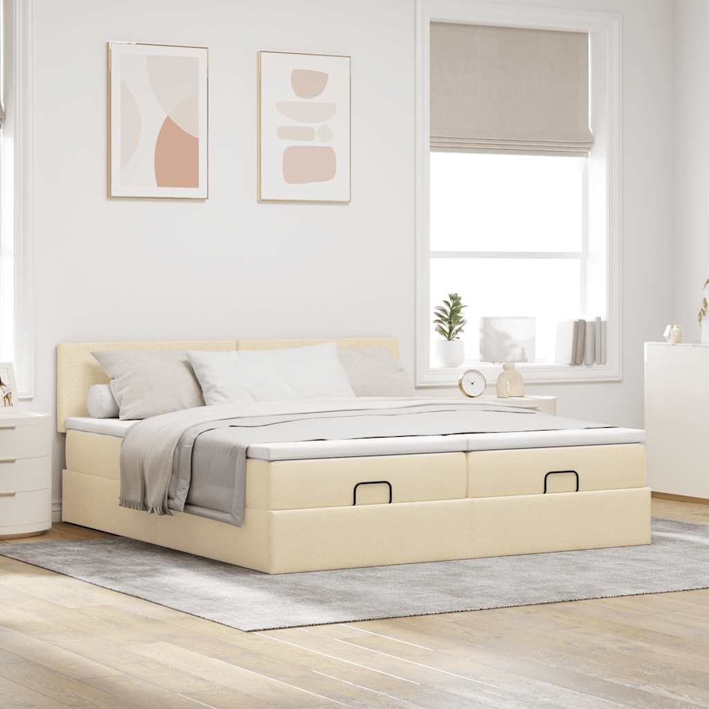 Otomanski okvir kreveta s madracima krem 180x200cm od tkanine