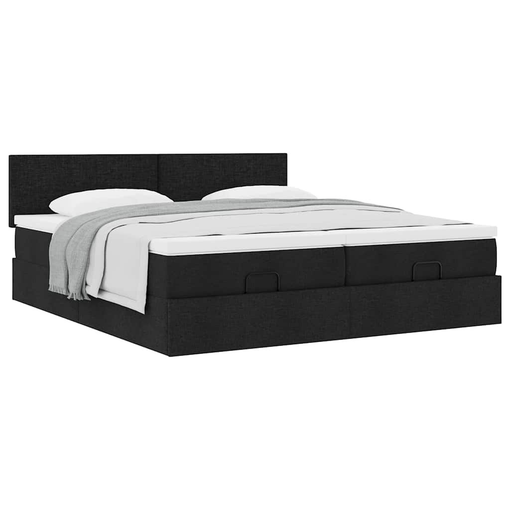 Otomanski okvir kreveta s madracima crni 200x200cm od tkanine