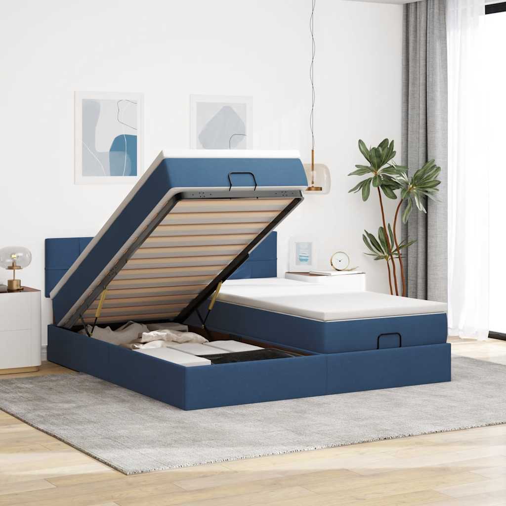 Ottoman krevet s madracima plavi 160x200 cm tkanina
