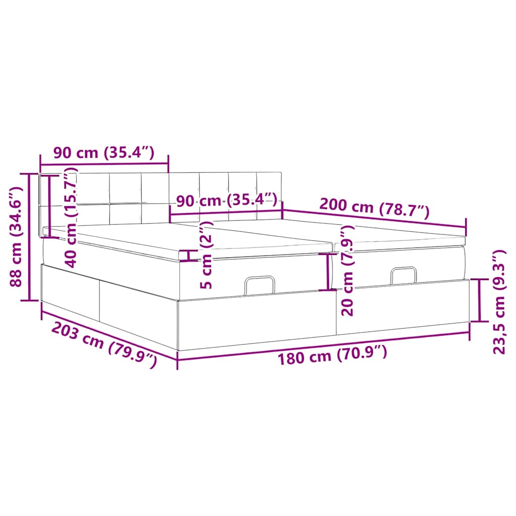 Otomanski okvir kreveta s madracima plavi 180x200cm od tkanine