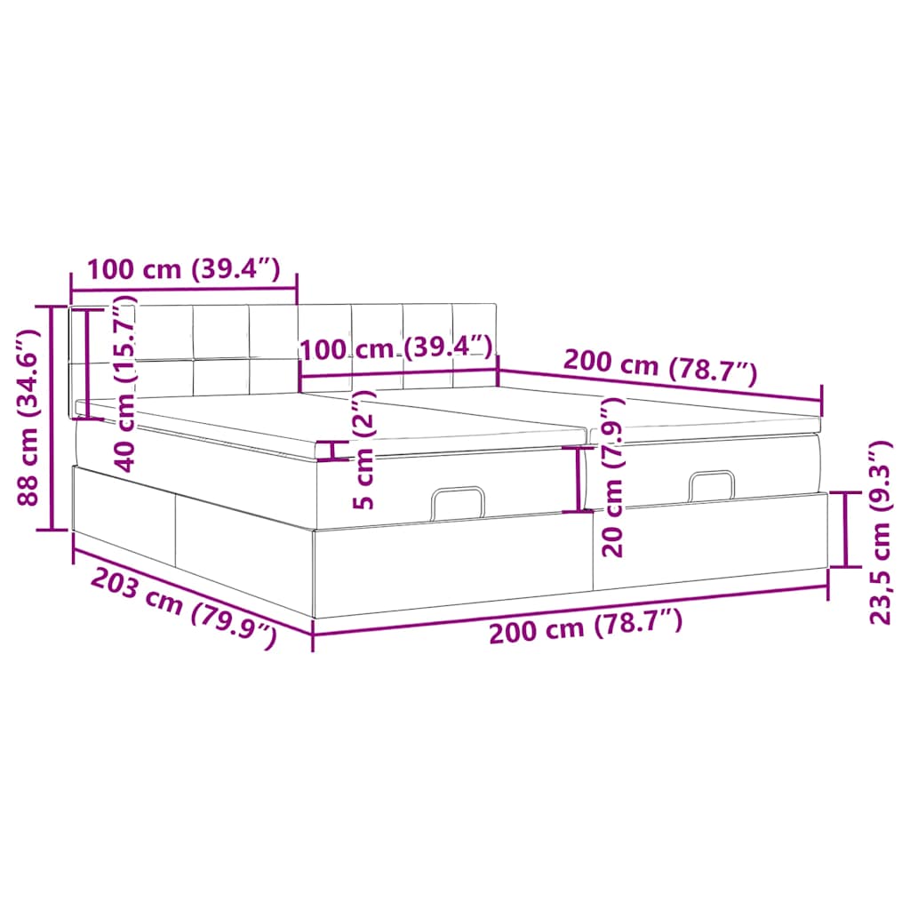 Otomanski okvir kreveta s madracima tamnosivi 200x200cm tkanine