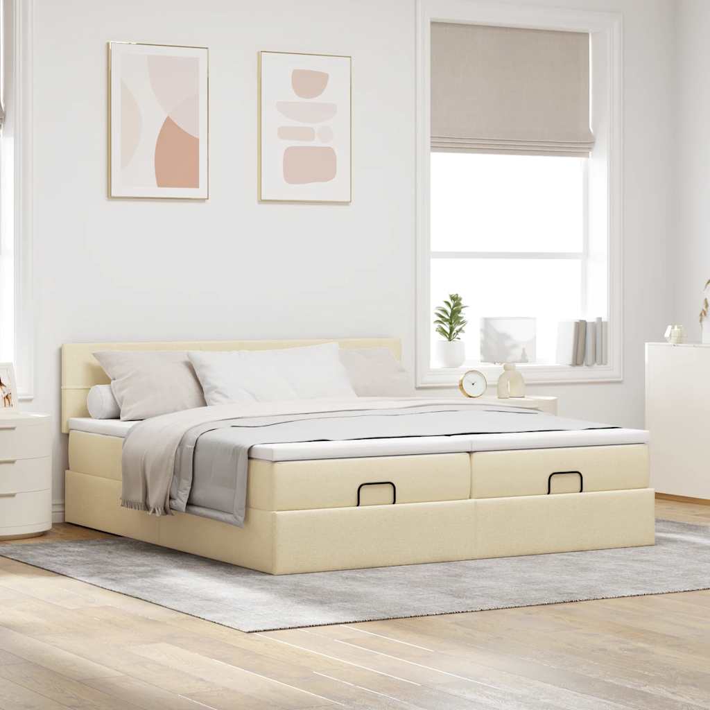 Otomanski okvir kreveta s madracima krem 200x200cm od tkanine