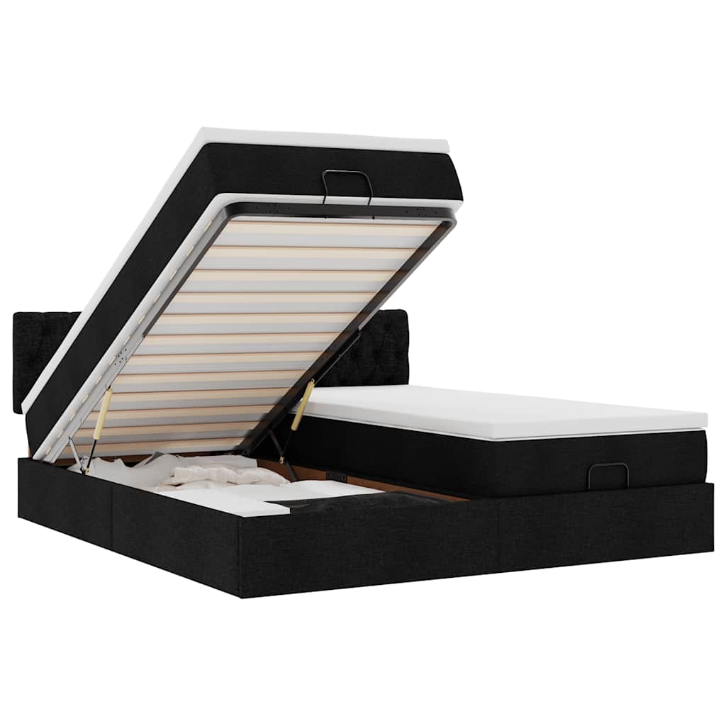 Okvir kreveta s madracima crni 160x200cm od tkanine