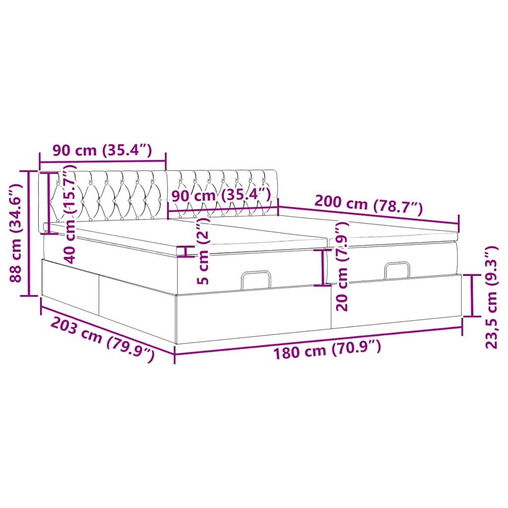 Otomanski okvir kreveta s madracima plavi 180x200cm od tkanine