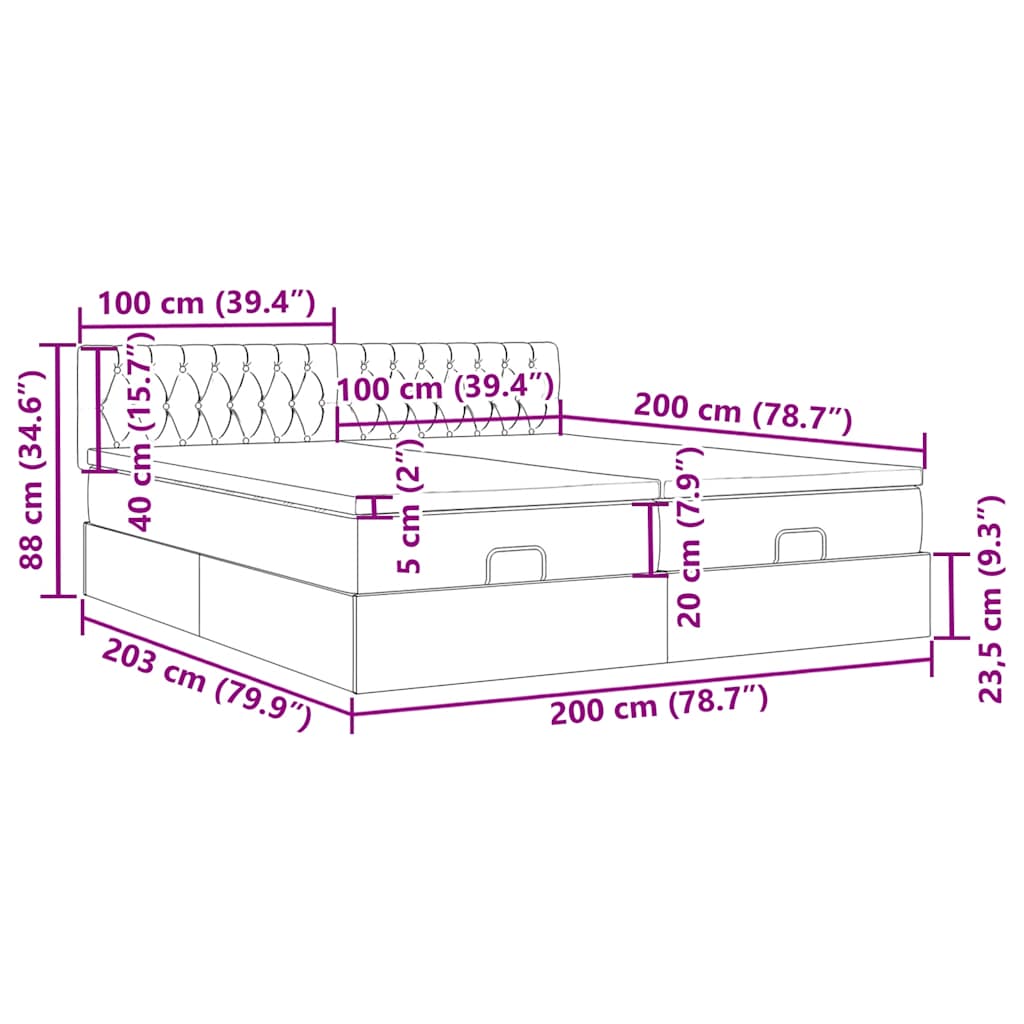 Okvir kreveta s madracima svijetlosivi 200x200cm od tkanine