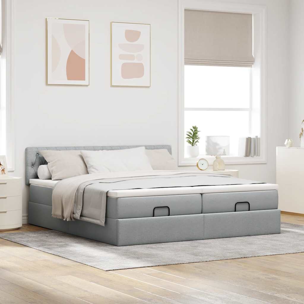 Okvir kreveta s madracima svijetlosivi 200x200cm od tkanine