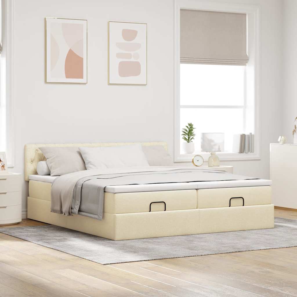 Otomanski okvir kreveta s madracima krem 200x200cm od tkanine
