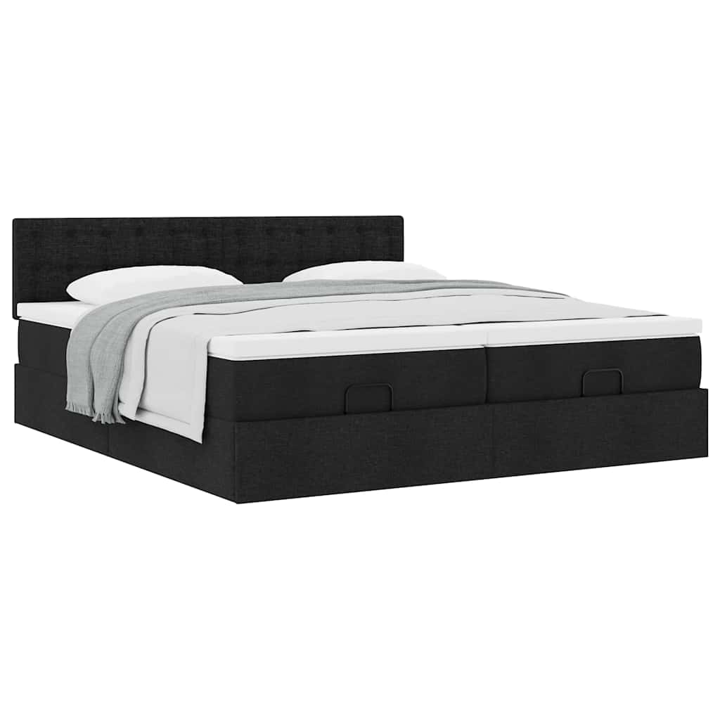 Otomanski okvir kreveta s madracima crni 200x200cm od tkanine