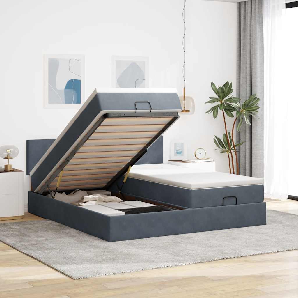 Okvir kreveta s madracima tamnosivi 160x200cm baršunasti