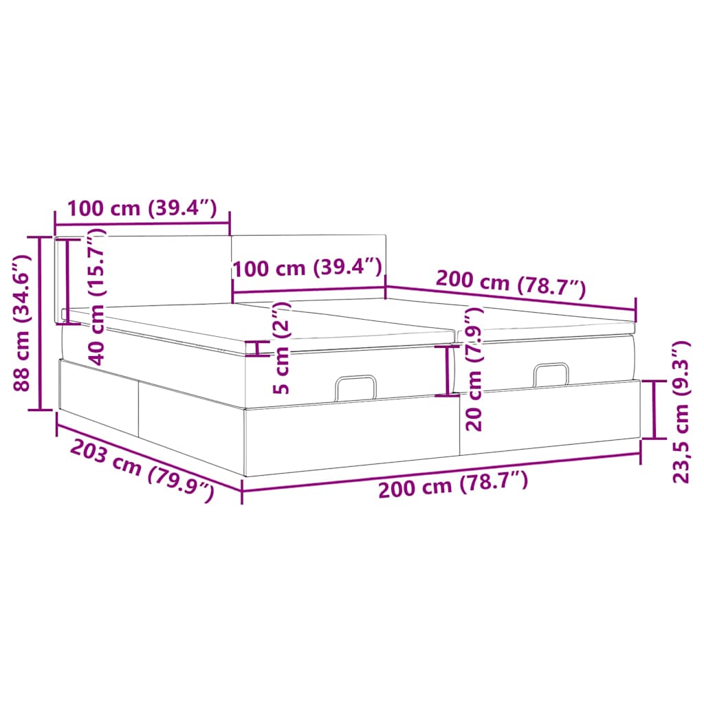 Okvir kreveta s madracima tamnozeleni 200x200cm baršunasti