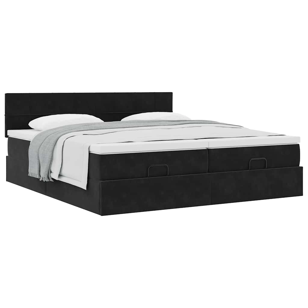 Otomanski okvir kreveta s madracima crni 180x200cm baršunasti