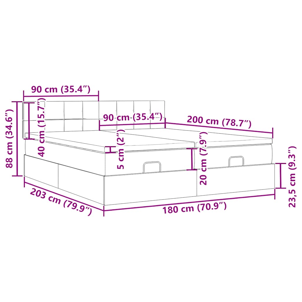 Otomanski okvir kreveta s madracima plavi 180x200cm baršunasti