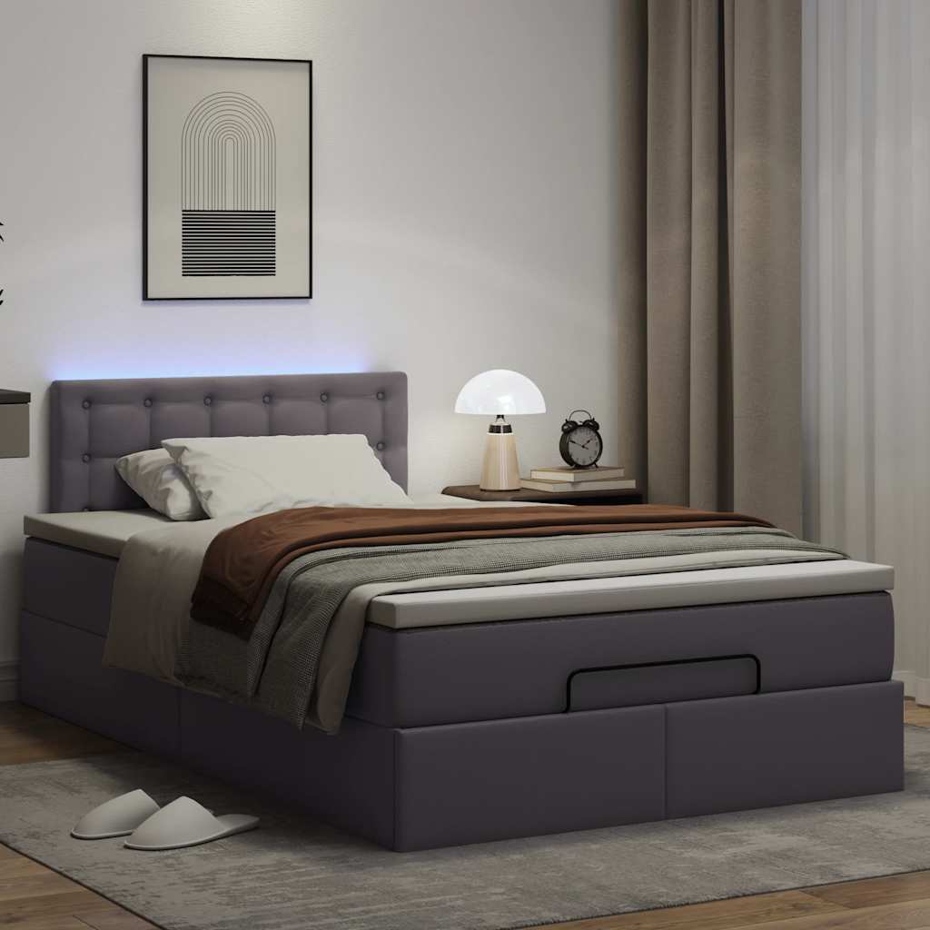 Otomanski krevet s madracima i LED sivi 120x190cm umjetna koža