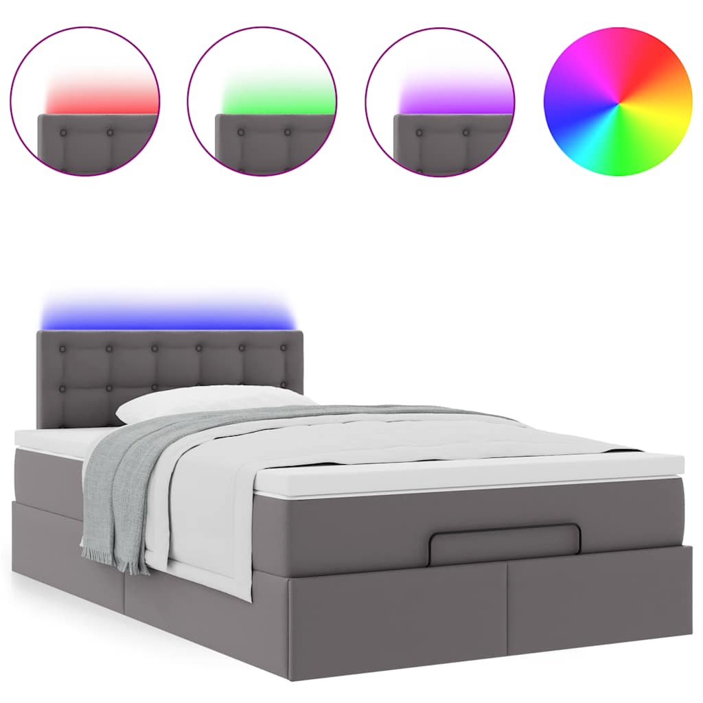Otomanski krevet s madracima i LED sivi 120x190cm umjetna koža