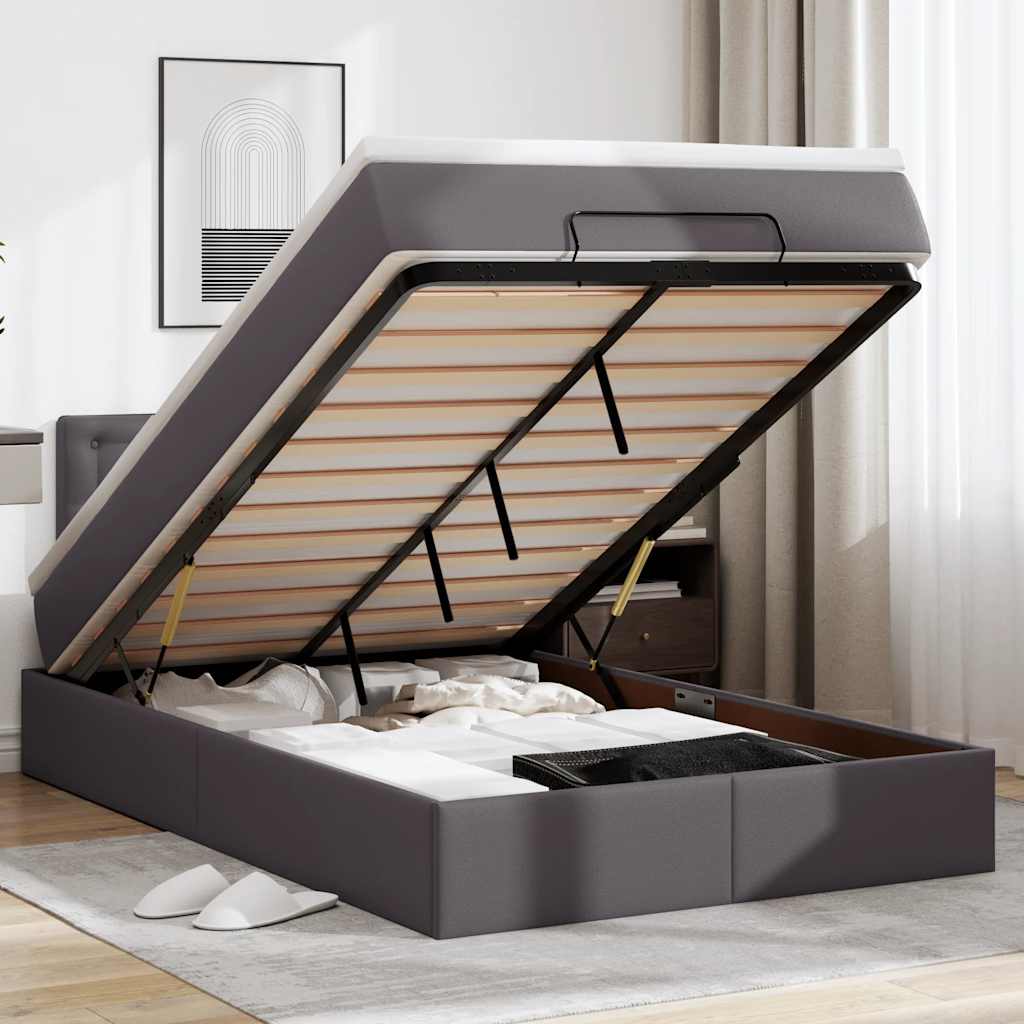 Otomanski krevet s madracima i LED sivi 120x190cm umjetna koža