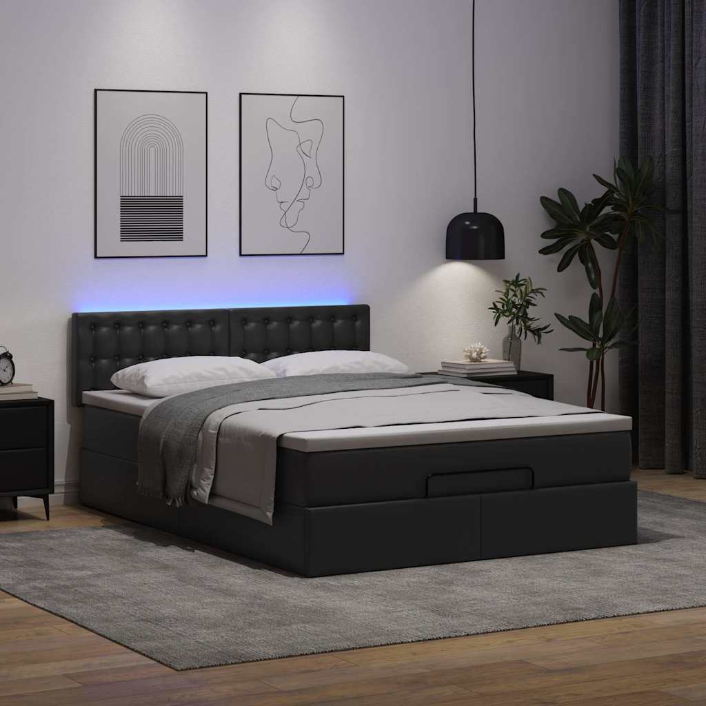 Otomanski krevet s madracima i LED crni 140x200cm umjetna koža