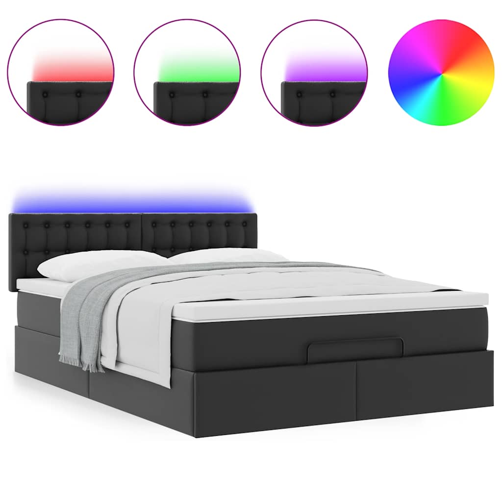 Otomanski krevet s madracima i LED crni 140x200cm umjetna koža