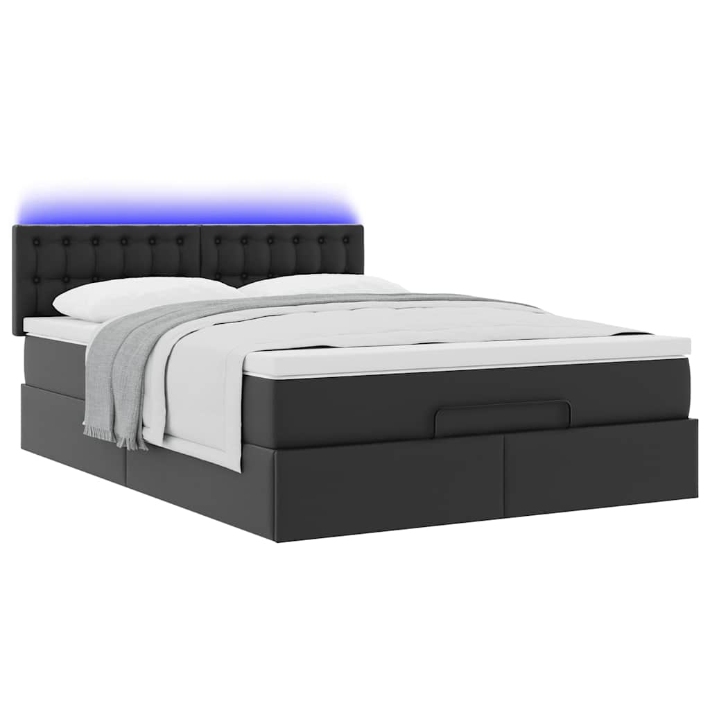 Otomanski krevet s madracima i LED crni 140x200cm umjetna koža