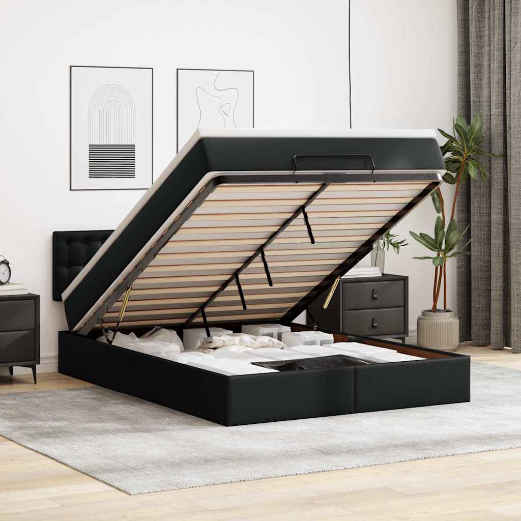 Otomanski krevet s madracima i LED crni 140x200cm umjetna koža