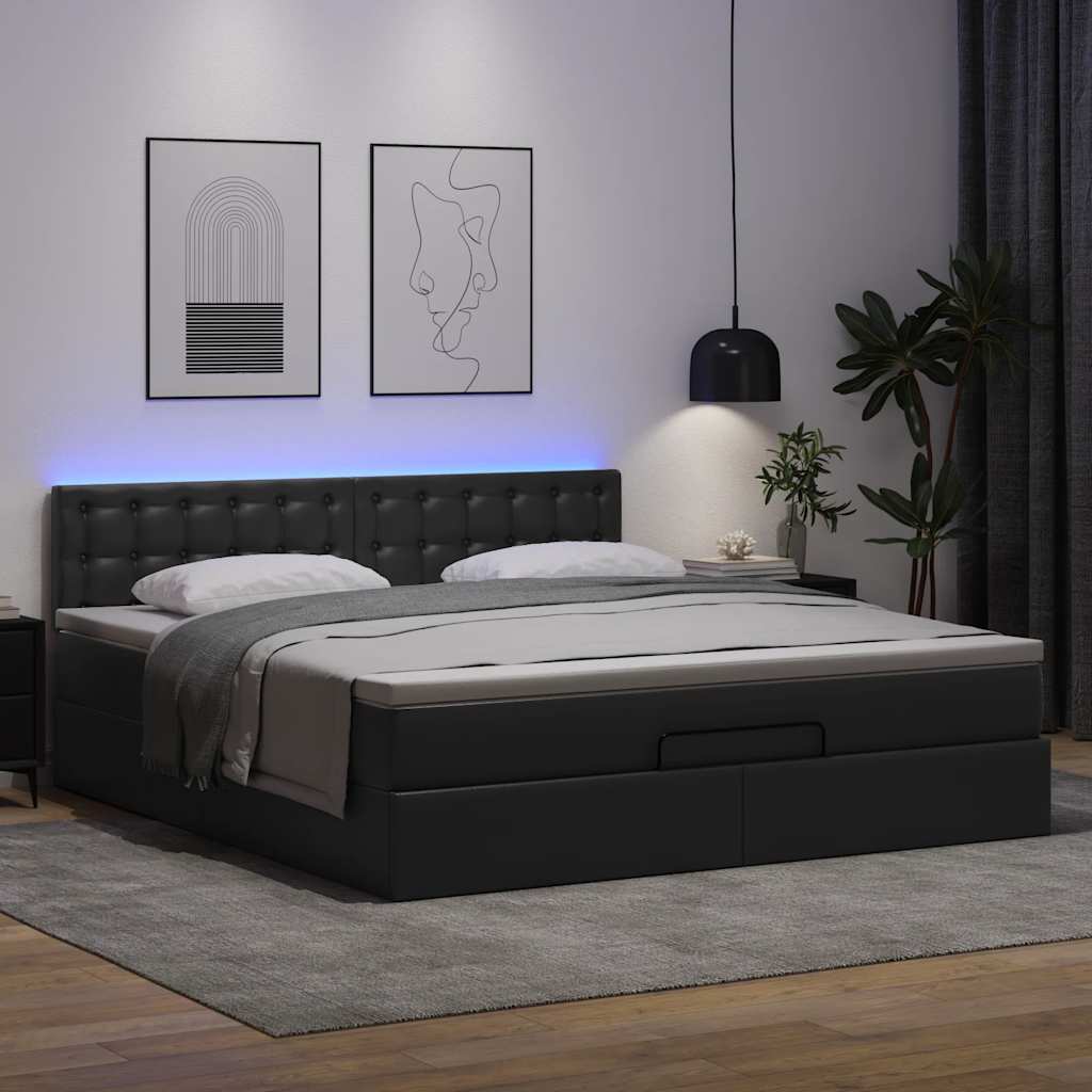 Otomanski krevet s madracima i LED crni 160x200cm umjetna koža