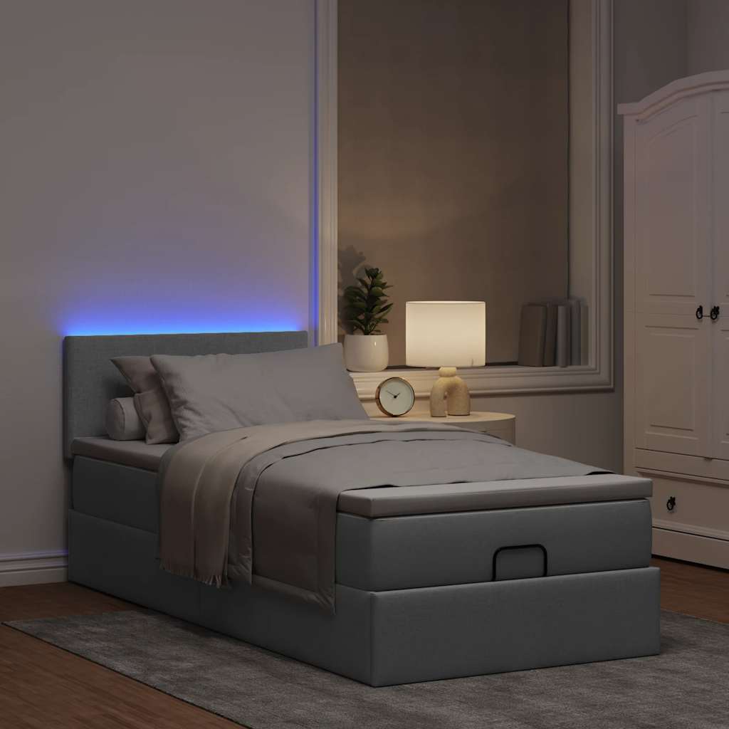 Otomanski krevet s madracem i LED svijetlosiva 80x200cm tkanina