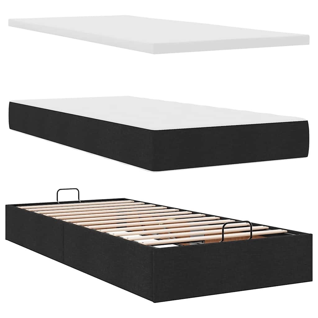 Otomanski krevet s madracem i LED crna 80x200cm tkanina