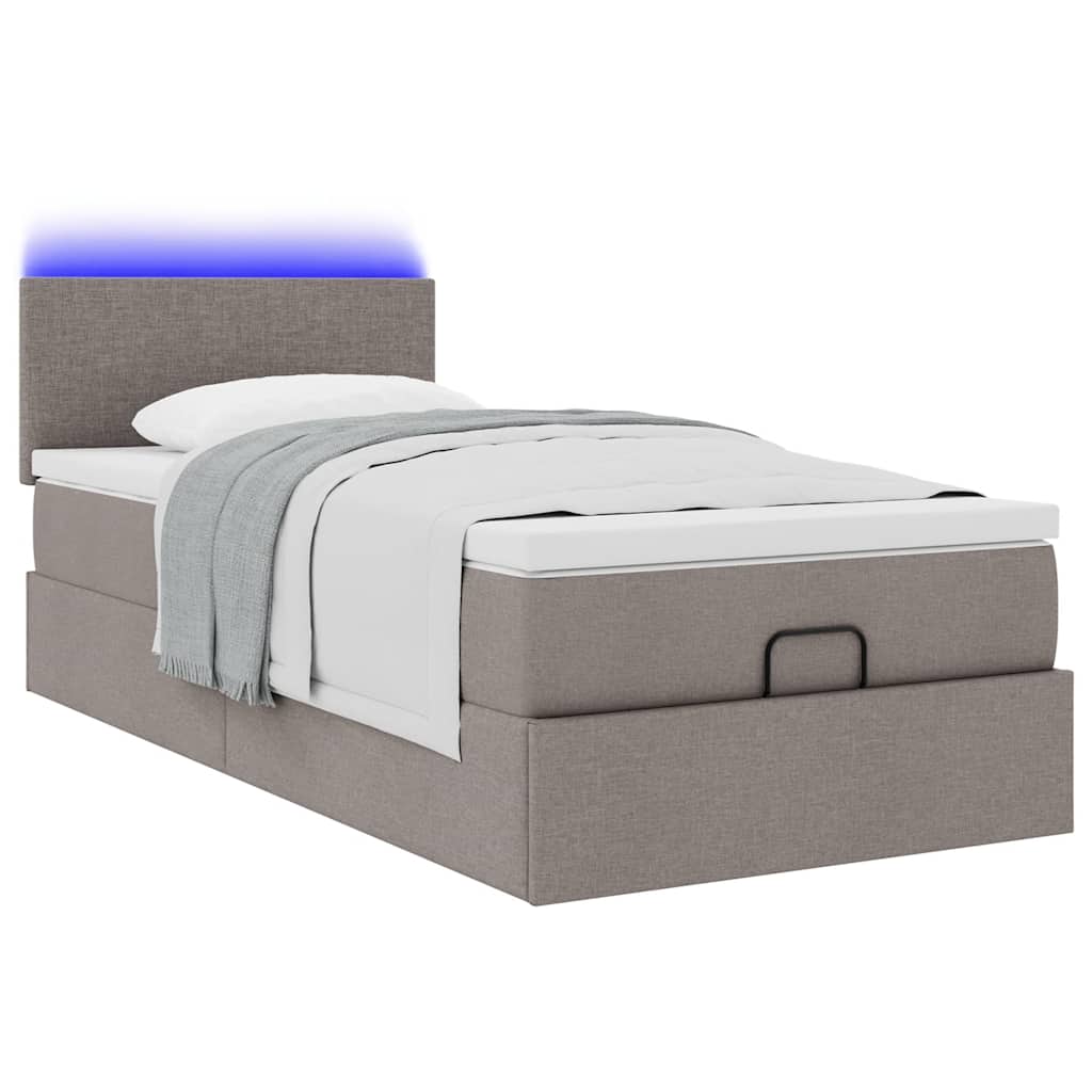 Otomanski krevet s madracem i LED smeđesivi 90x200 cm tkanine