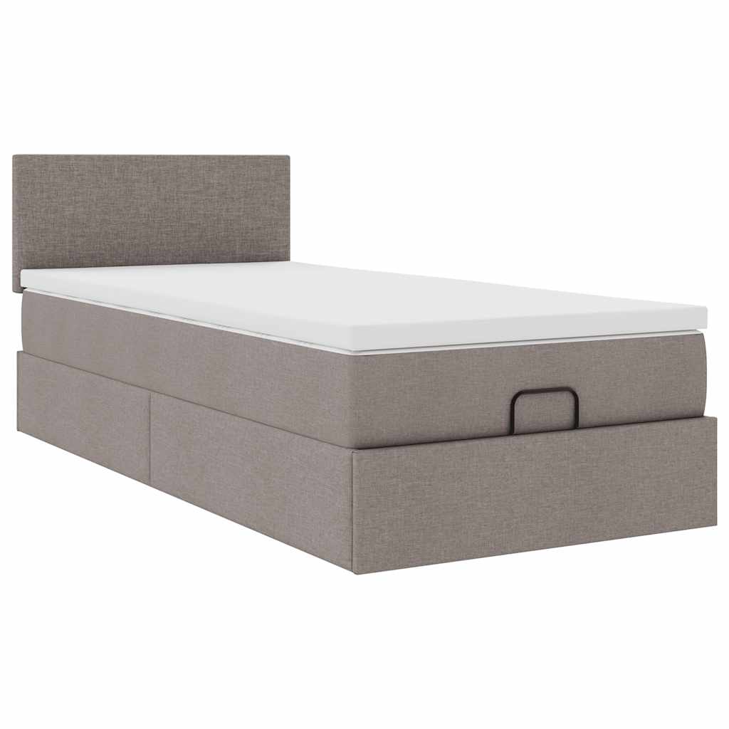 Otomanski krevet s madracem i LED smeđesivi 90x200 cm tkanine
