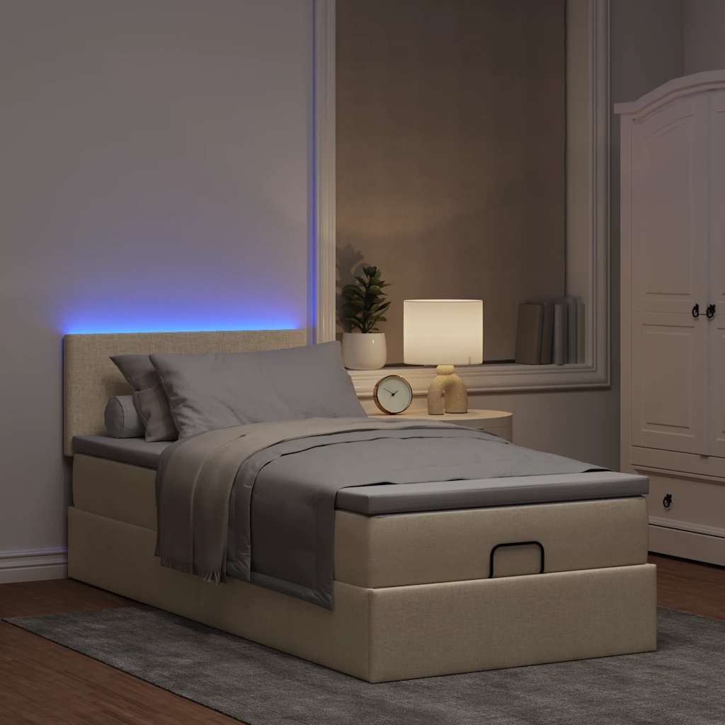 Otomanski krevet s madracem i LED krem 90x200 cm tkanine