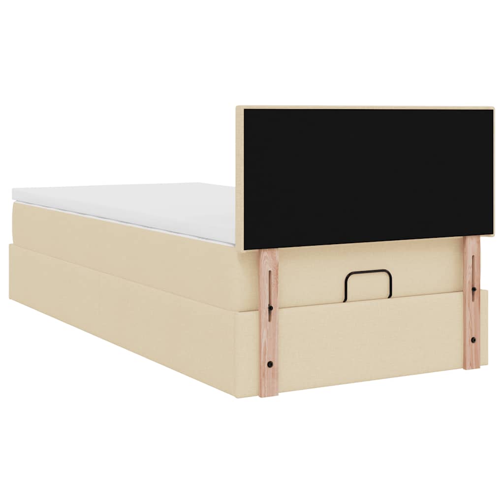 Otomanski krevet s madracem i LED krem 90x200 cm tkanine