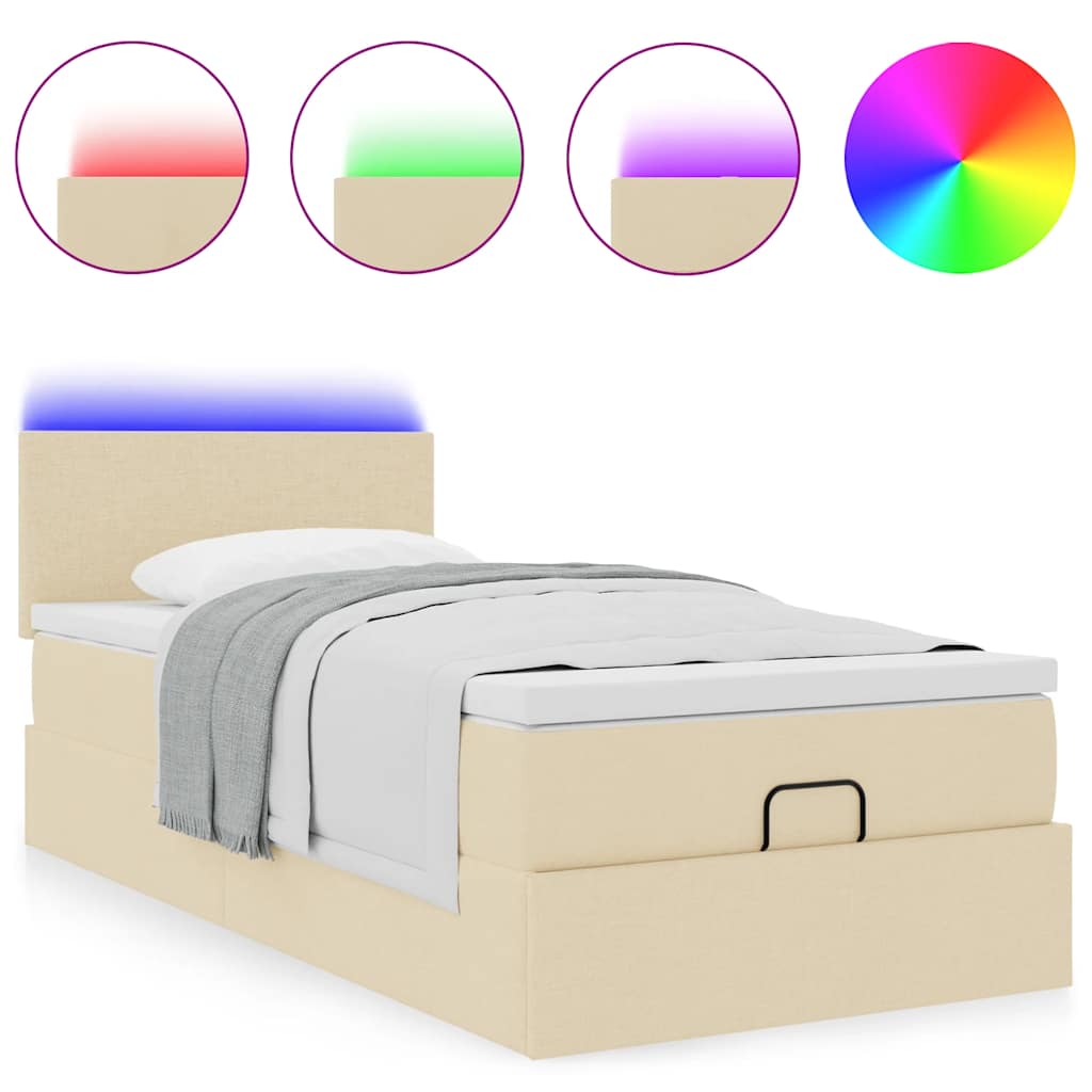 Otomanski krevet s madracem i LED krem 90x200 cm tkanine