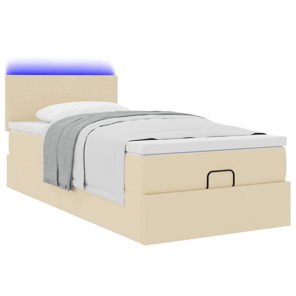 Otomanski krevet s madracem i LED krem 90x200 cm tkanine