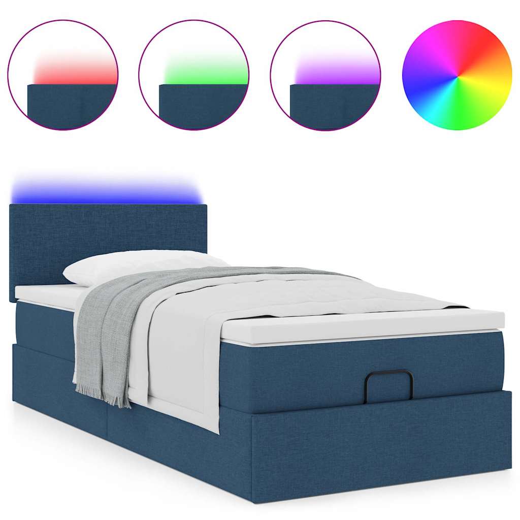 Otomanski krevet s madracem i LED plavi 90x200 cm tkanine