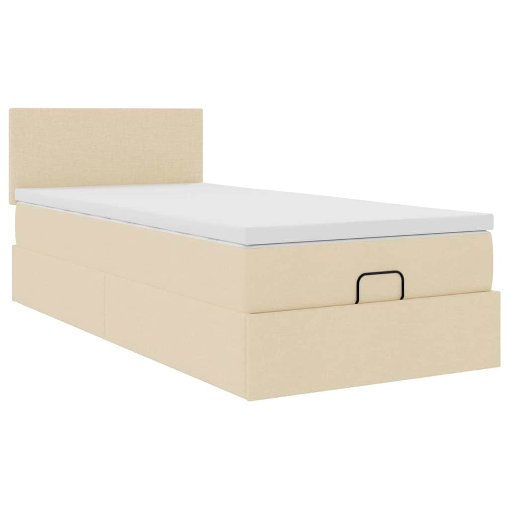 Otomanski krevet s madracem krem 100x200 cm tkanine
