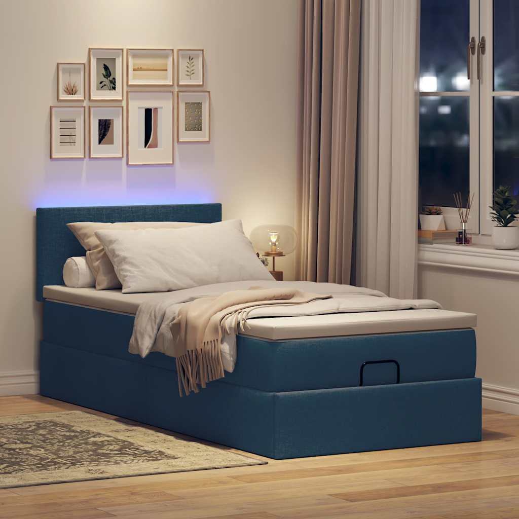 Otomanski krevet s madracem i LED plavi 100x200 cm tkanine