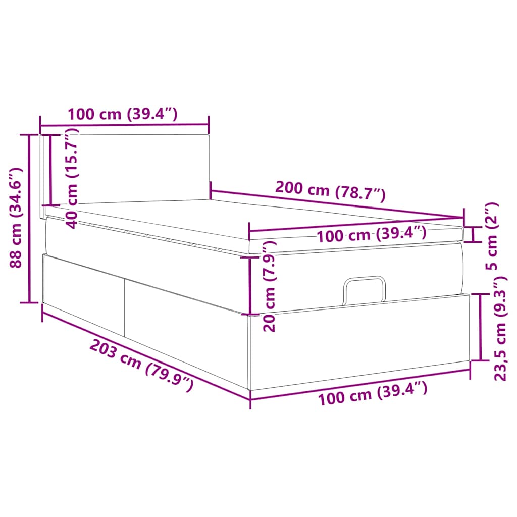 Otomanski krevet s madracem i LED plavi 100x200 cm tkanine