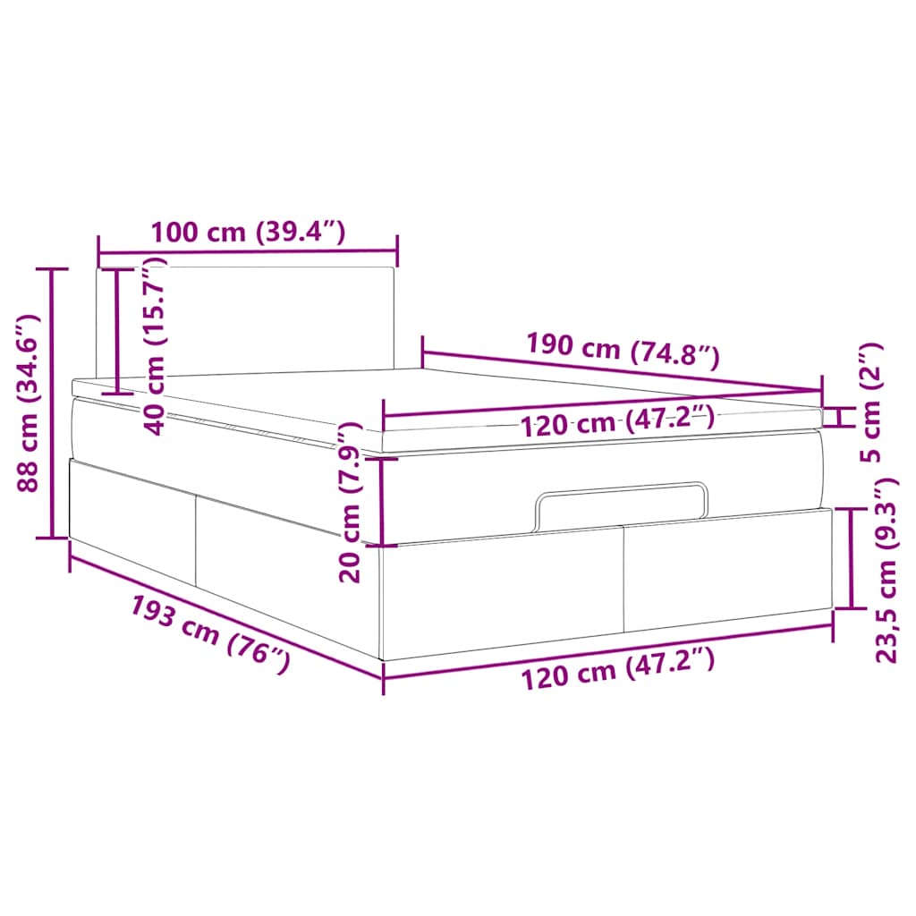 Otomanski krevet s madracem svjetlosivi 120x190 cm tkanine