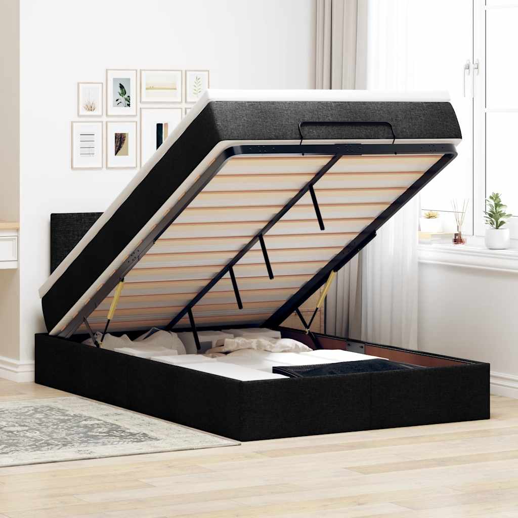 Otomanski krevet madracem i LED crna 120x190 cm tkanina