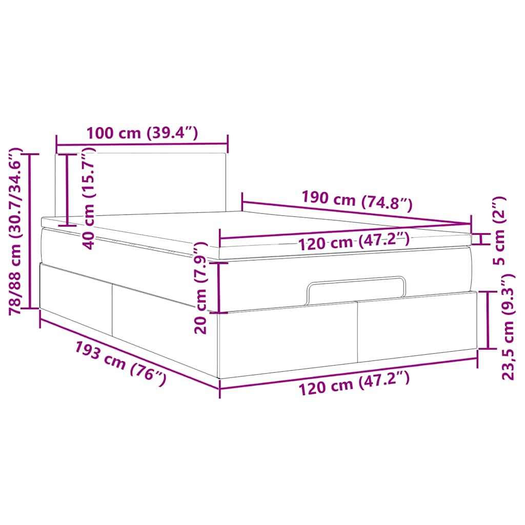 Otomanski krevet madracem i LED plava 120x190 cm tkanina